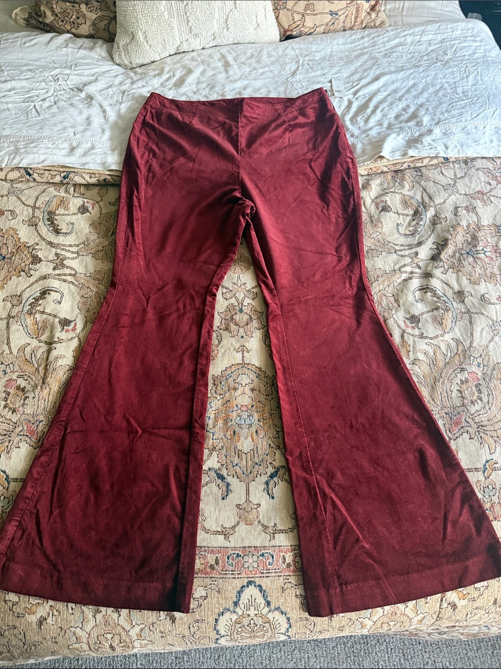 Anthropology Pants Size 16 Velvet burgundy cognac slacks bell bottoms wide leg